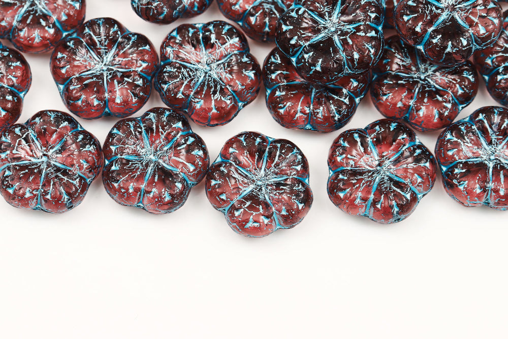 Bombax Flowers 17mm Lt.Amethyst With Blue 1-Hole Czech Beads