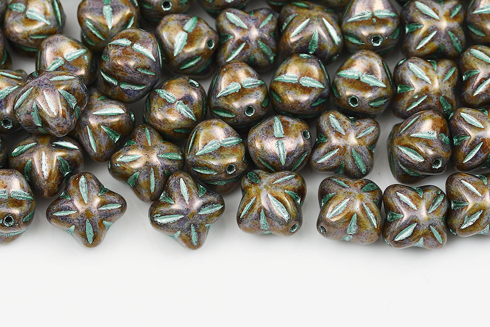 Cloves 8mm Vega On Chalk With Green 1-Hole Czech Beads