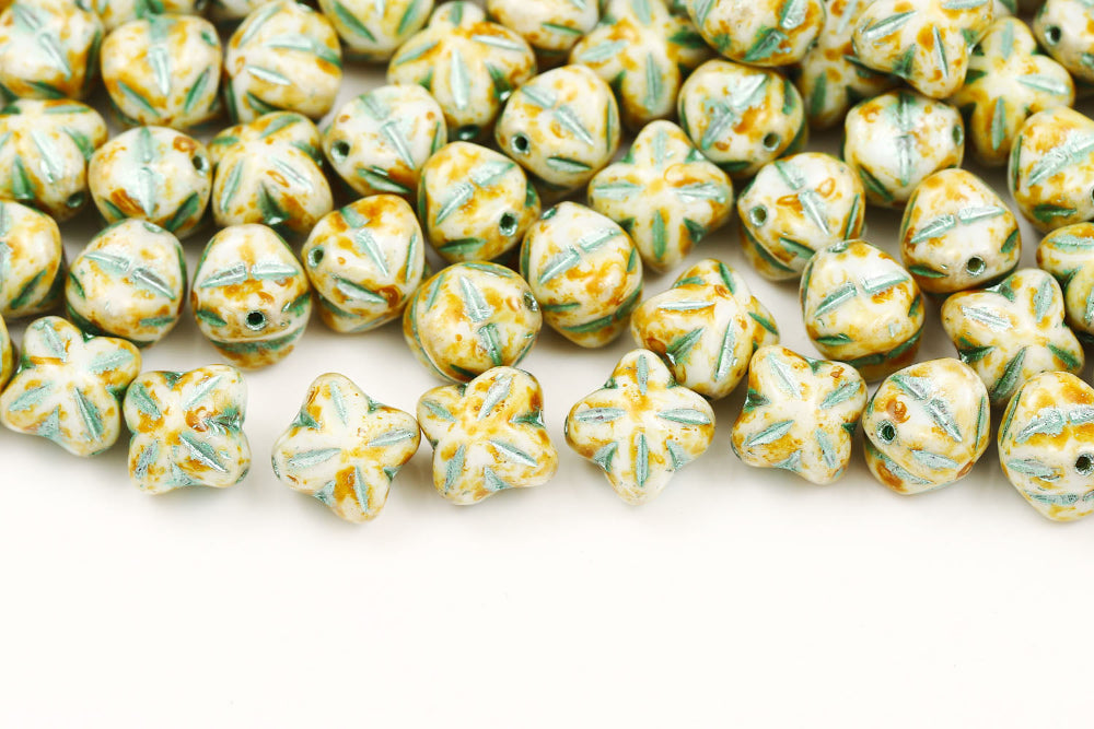 Cloves 8mm Alabaster Travertin With Metallic Green 1-Hole Czech Beads