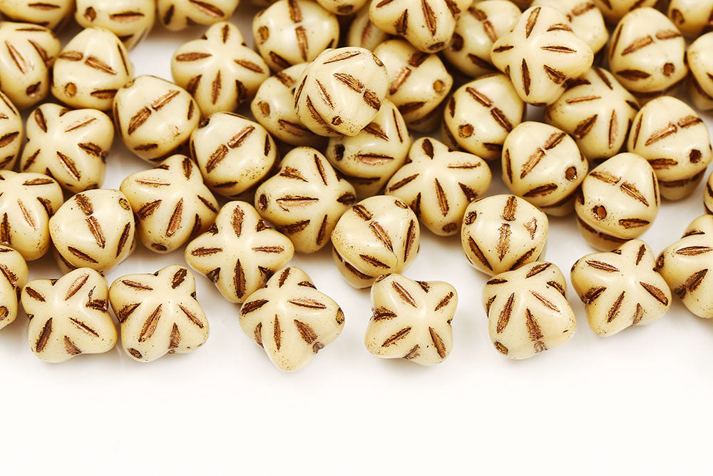 Cloves 8mm Opaque Ivory With Copper 1-Hole Czech Beads