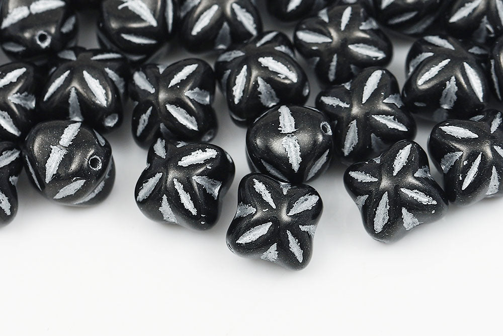 Cloves 8mm Black With Silver 1-Hole Czech Beads