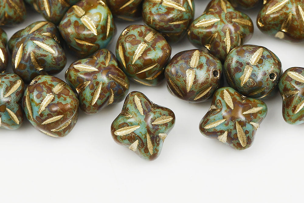 Cloves 8mm Turquoise Blue Travertin With Gold 1-Hole Czech Beads