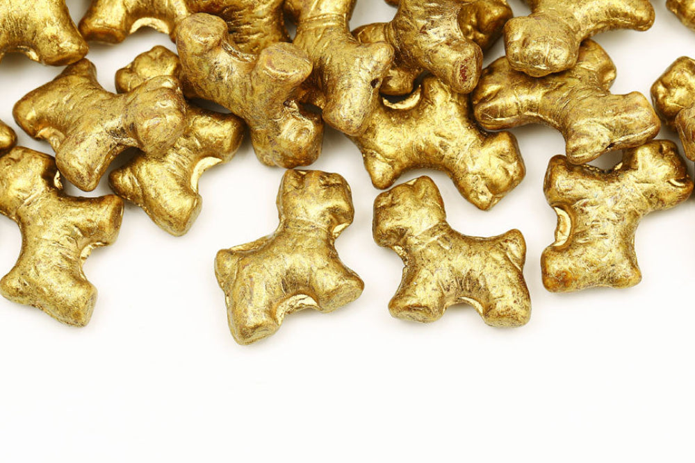 Schnauzer 19×17mm Alabaster Amber Marble With Gold 1-Hole Czech Beads