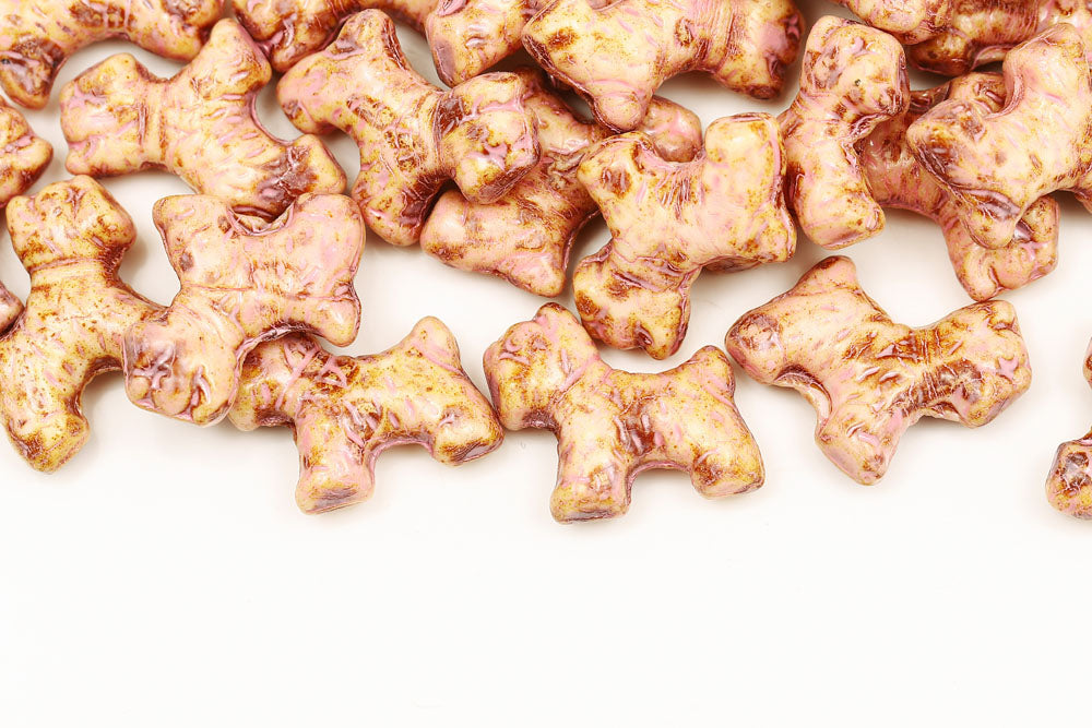 Schnauzer 19×17mm Alabaster Travertin Pink 1-Hole Czech Beads