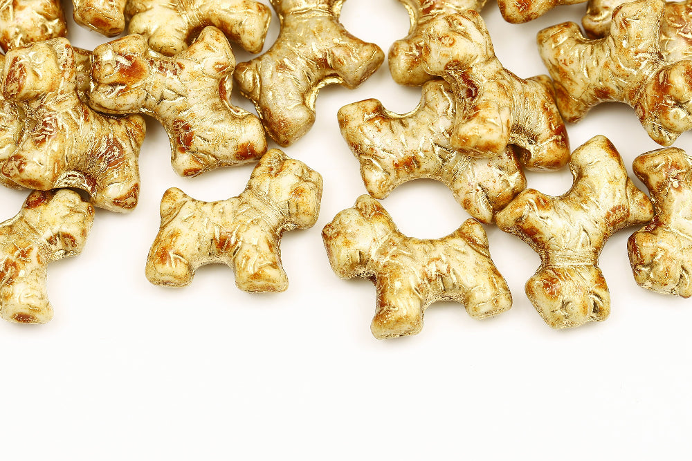 Schnauzer 19×17mm Alabaster Travertin With Gold 1-Hole Czech Beads