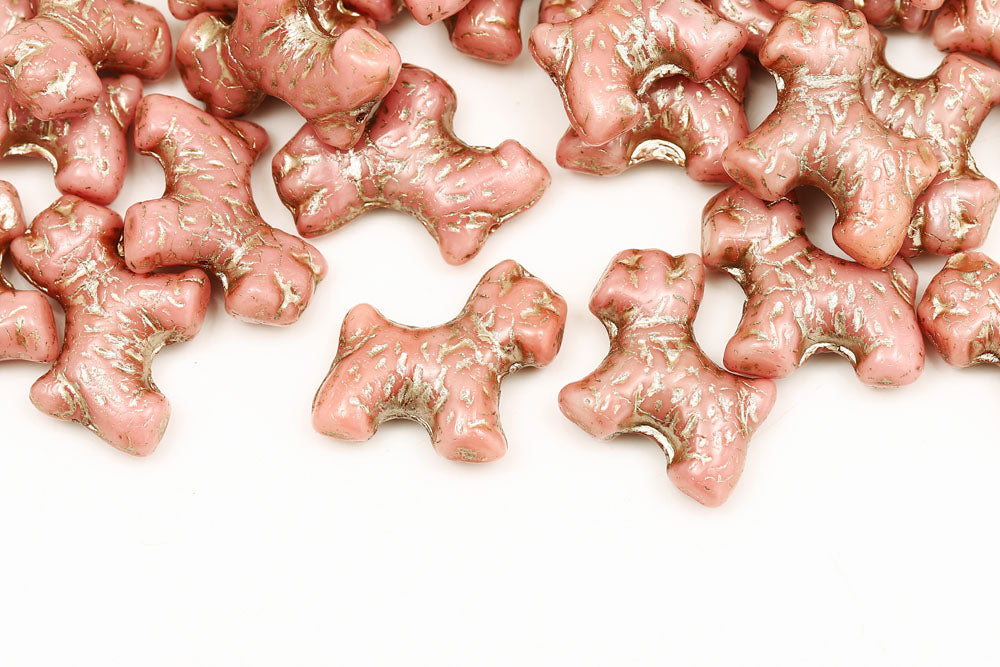 Schnauzer 19×17mm Opal Pink With Rose Gold 1-Hole Czech Beads