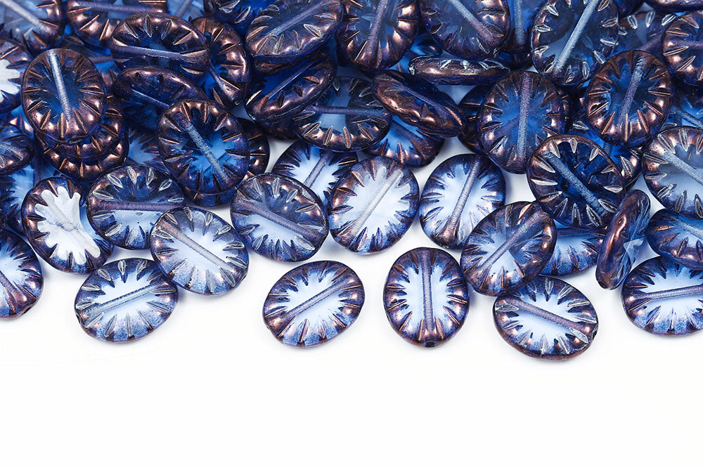 Rays Oval 14×12mm Vega On Sapphire 1-Hole Czech Beads