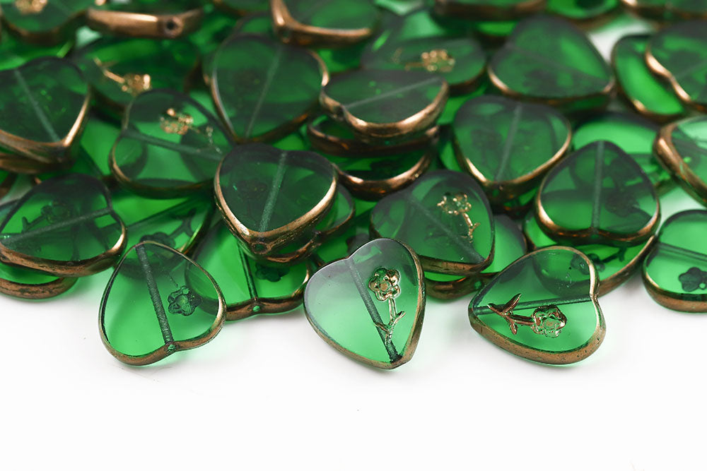 Rose Heart 17×16mm Crystal Green Violet Luster 1-Hole Czech Beads