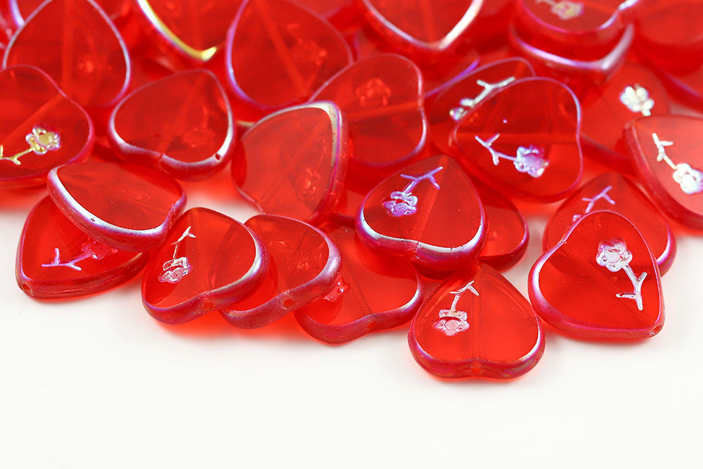 Rose Heart 17×16mm Lt.Siam AB Full 1-Hole Czech Beads