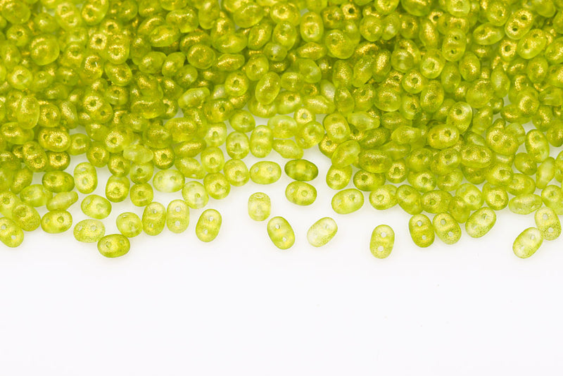 Superduo 5×2.5mm Frozen Green Matt 2-Hole Czech Beads