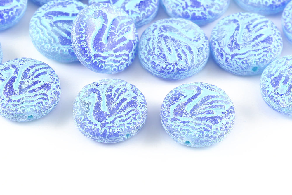 Swan 18mm Translucent Blue Mixed With Blue Matt 1-Hole Czech Beads