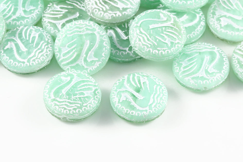 Swan 18mm Crystal Milk Green Mixed With White 1-Hole Czech Beads