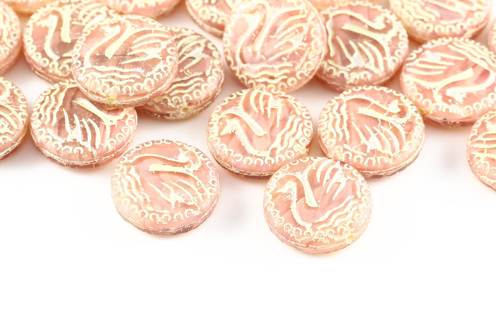 Swan 18mm Crystal Milk Pink Mixed With Yellow 1-Hole Czech Beads
