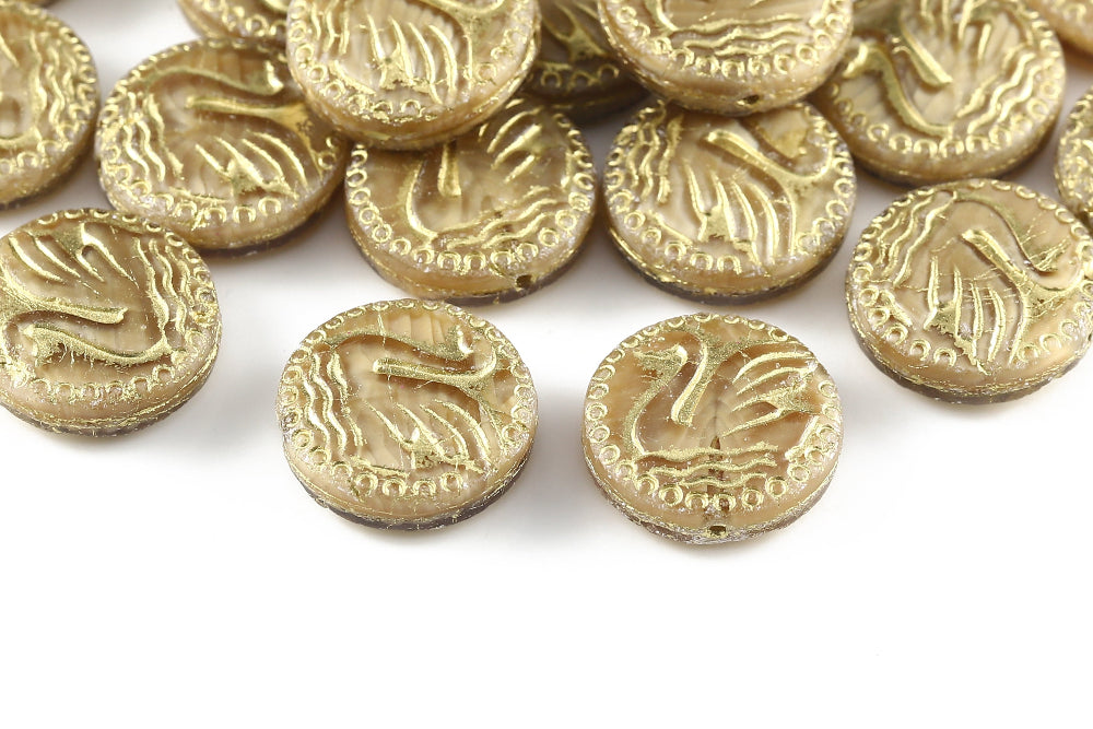 Swan 18mm Silk Milk Brown With Gold 1-Hole Czech Beads