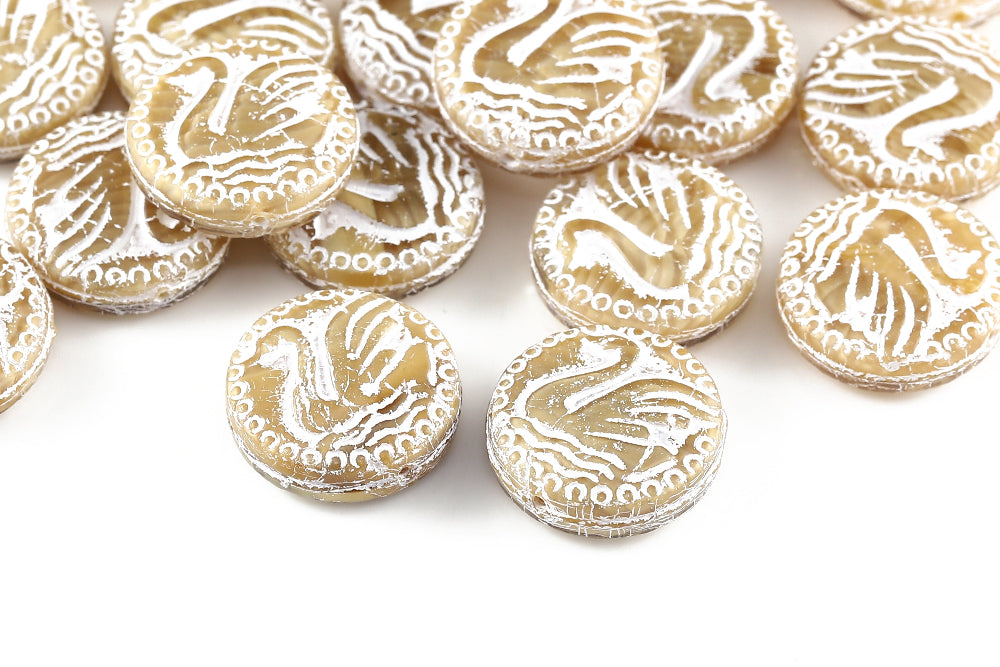 Swan 18mm Silk Milk Brown With White 1-Hole Czech Beads