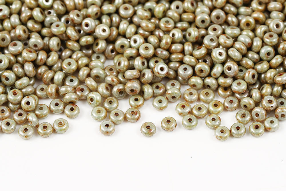Spacer 2.5×4mm Alabaster Green Glaze 1-Hole Czech Beads