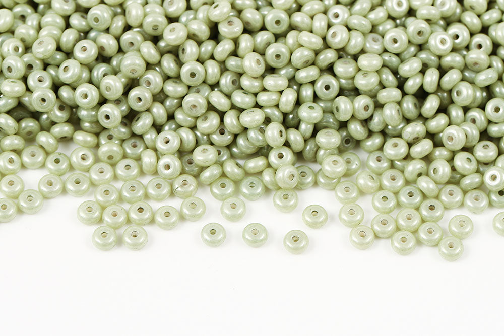 Spacer 2.5×4mm Chalk Green Luster 1-Hole Czech Beads