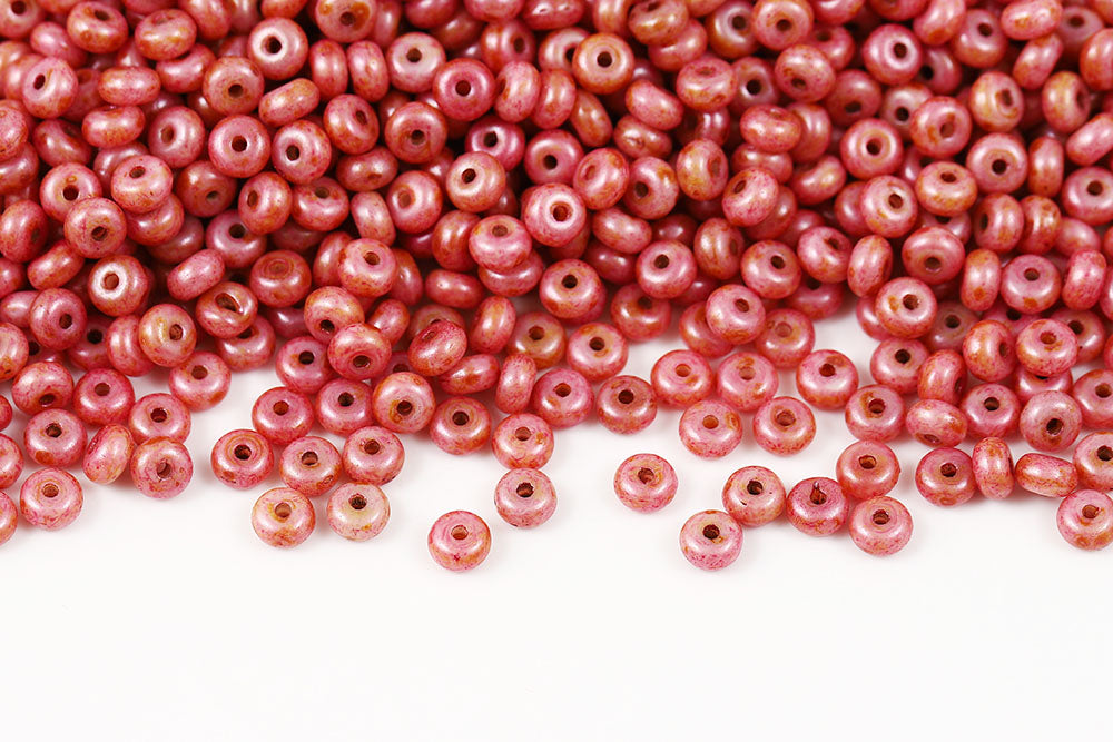 Spacer 2.5×4mm Chalk Lt.rose Marble Finish 1-Hole Czech Beads