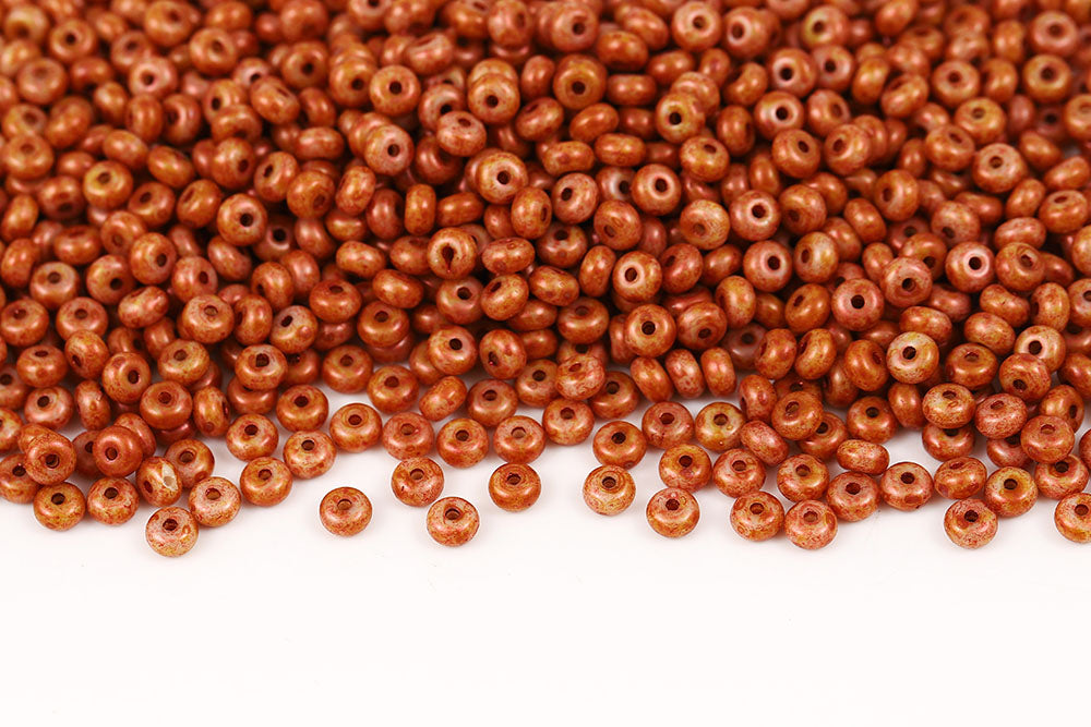 Spacer 2.5×4mm Chalk Orange Marble Finish 1-Hole Czech Beads