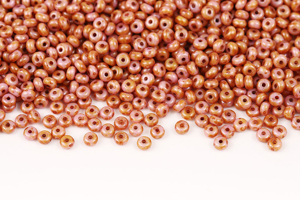Spacer 2.5×4mm Chalk Pink Marble Finish 1-Hole Czech Beads