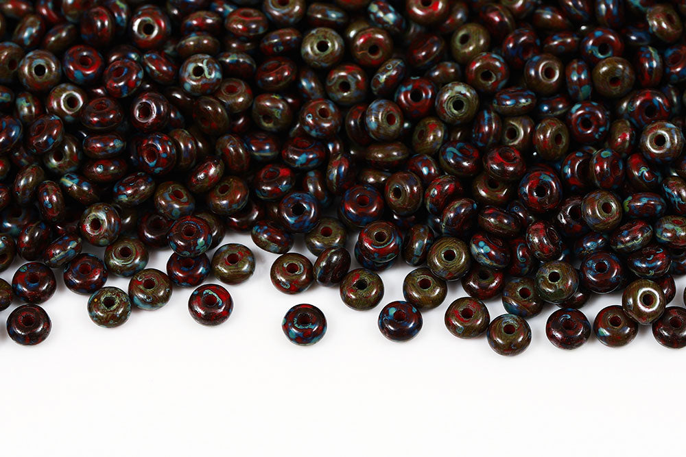 Spacer 2.5×4mm Opaque Coral Red Travertin 1-Hole Czech Beads