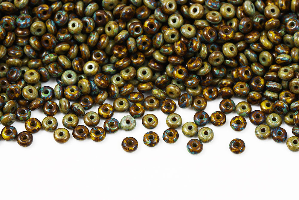 Spacer 2.5×4mm Opaque Olivine Travertin Dark 1-Hole Czech Beads