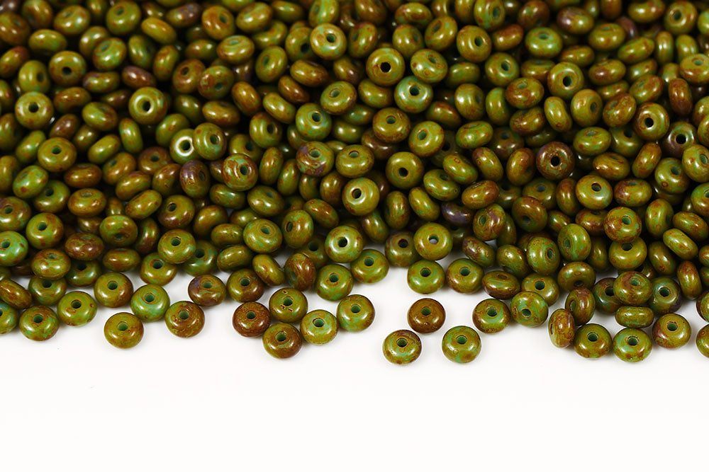 Spacer 2.5×4mm Turquoise Blue Travertin Dark 1-Hole Czech Beads