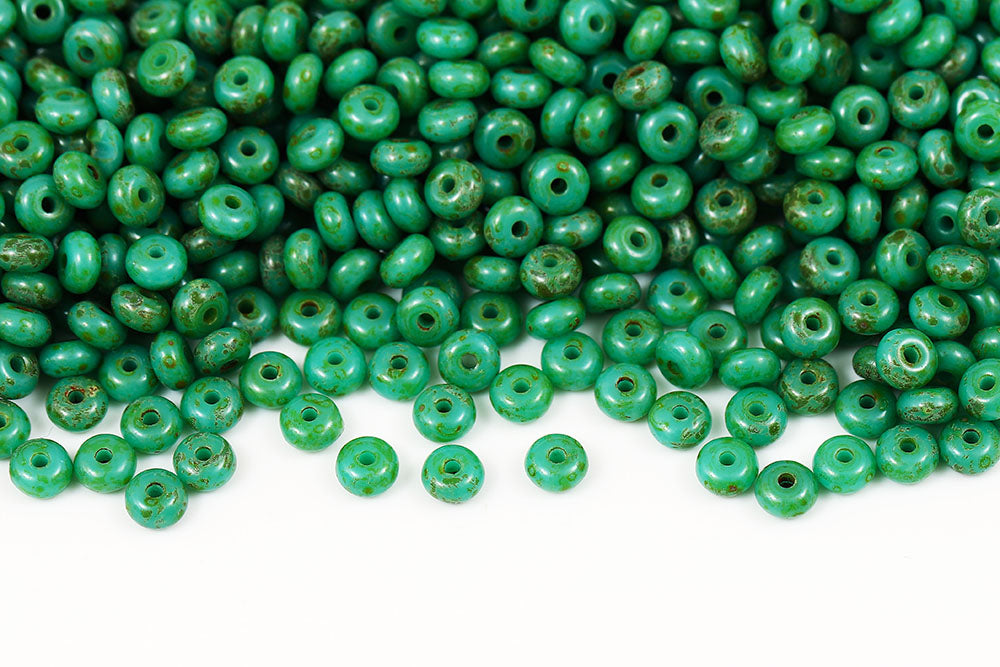 Spacer 2.5×4mm Turquoise Green Travertin Dark 1-Hole Czech Beads