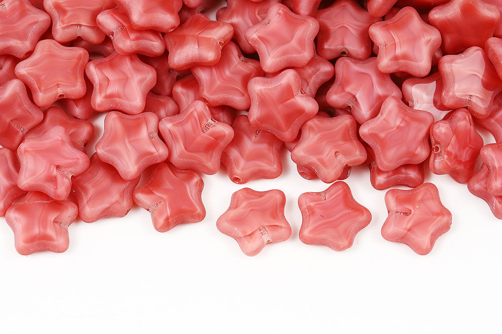 Stars 12mm Satin Pink Matt 1-Hole Czech Beads