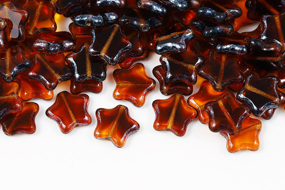 Stars 12mm Topaz Mixed Luster 1-Hole Czech Beads