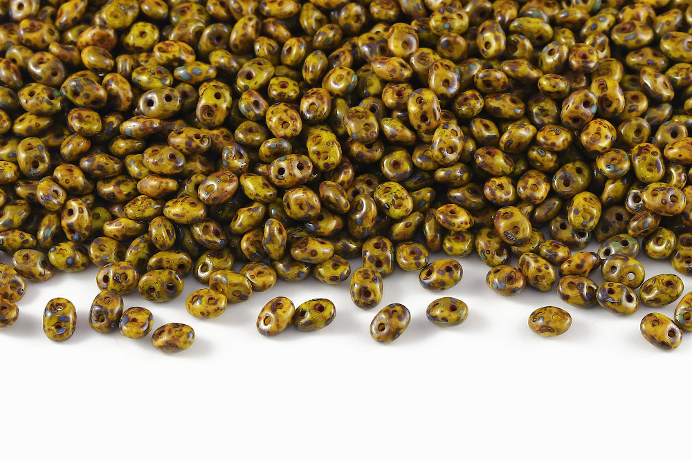 Superduo 5×2.5mm Lemon Travertin Dark 2-Hole Czech Beads