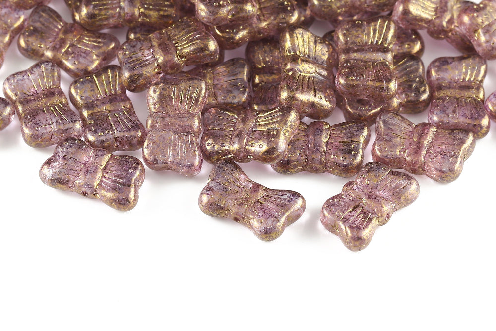Butterfly 18×11mm Crystal With Gold Marble 1-Hole Czech Beads