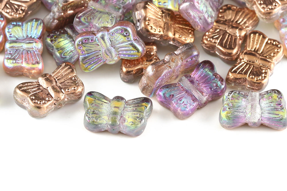 Butterfly 18×11mm Crystal Cooper Rainbow 1-Hole Czech Beads