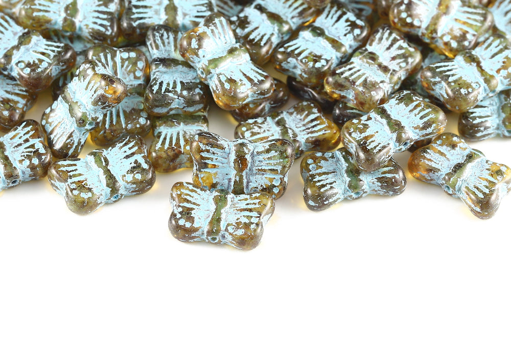 Butterfly 18×11mm Crystal Travertin With Blue 1-Hole Czech Beads