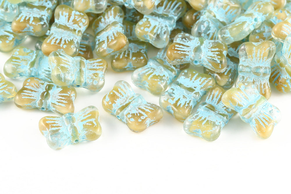 Butterfly 18×11mm White Brown Mixed With Blue 1-Hole Czech Beads