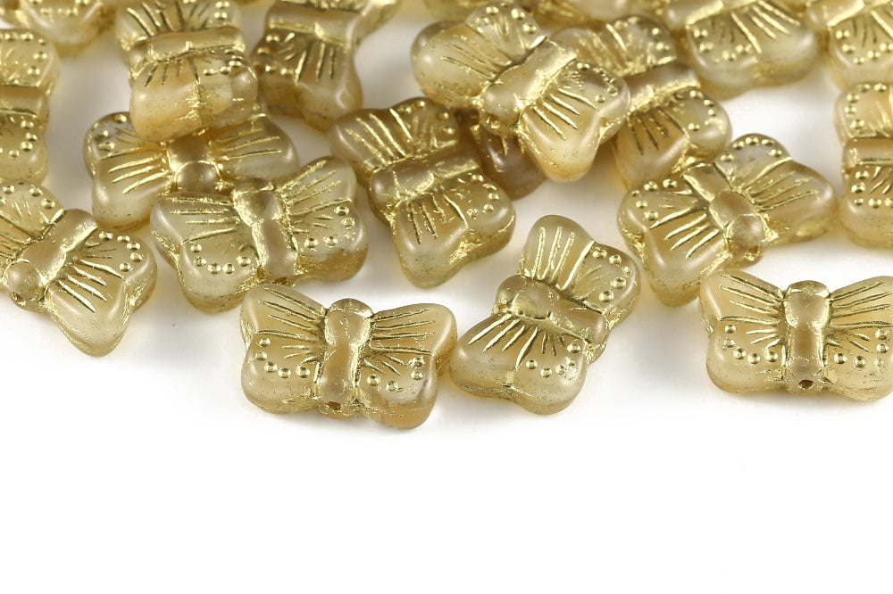 Butterfly 18×11mm White Brown Mixed With Gold1-Hole Czech Beads