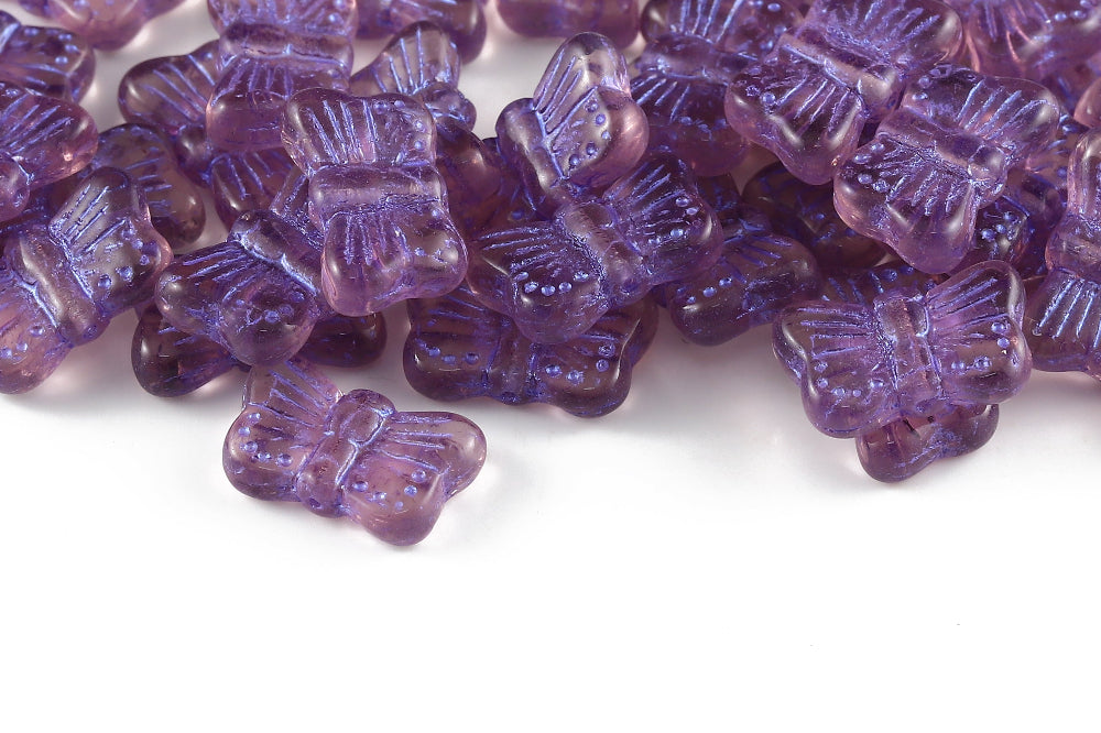 Butterfly 18×11mm Lt.Amethyst With Metallic Purple 1-Hole Czech Beads