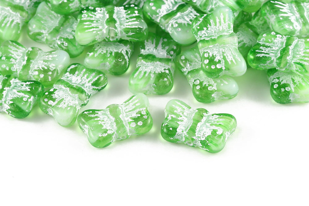 Butterfly 18×11mm White Green Mixed With White 1-Hole Czech Beads