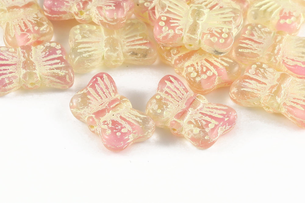 Butterfly 18×11mm Crystal Rose Mixed With Yellow 1-Hole Czech Beads