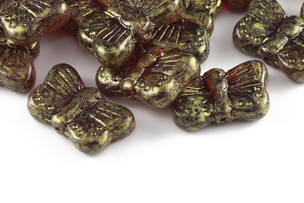 Butterfly 18×11mm Burgundy Gold Powder 1-Hole Czech Beads