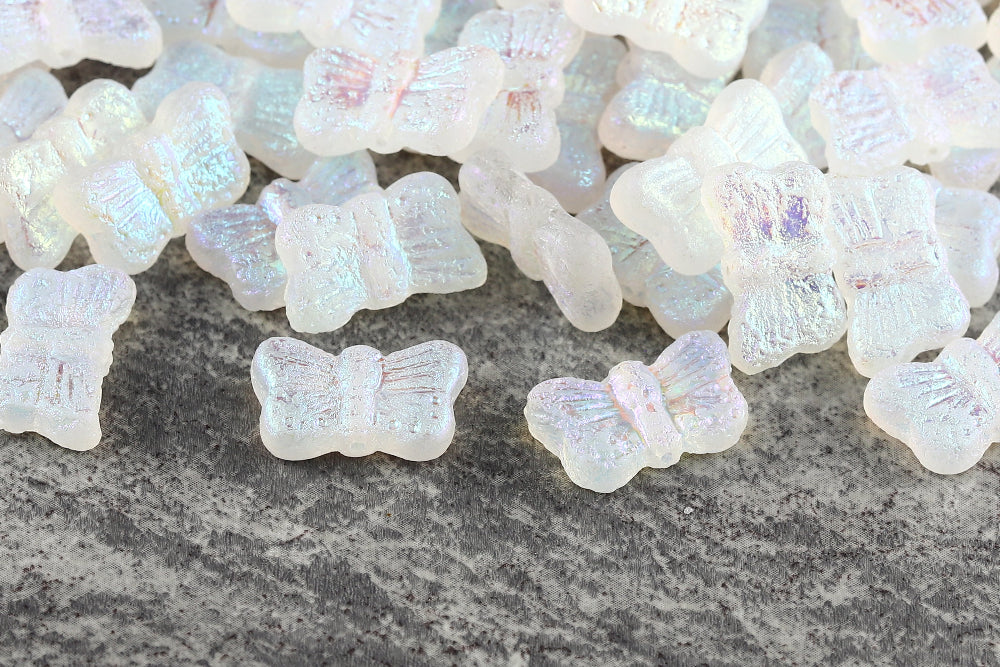 Butterfly 18×11mm Crystal AB Full Etched 1-Hole Czech Beads