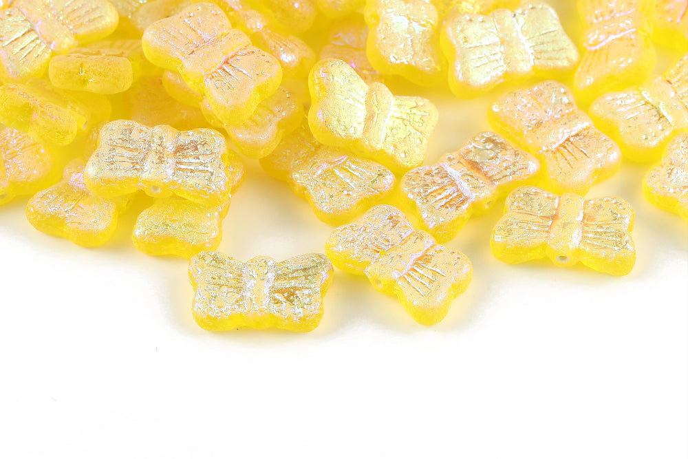 Butterfly 18×11mm Lt.Yellow AB Full Etched 1-Hole Czech Beads
