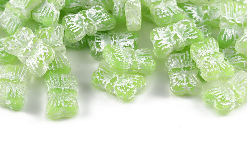 Butterfly 18×11mm Crystal Green Mixed With White Matt 1-Hole Czech Beads