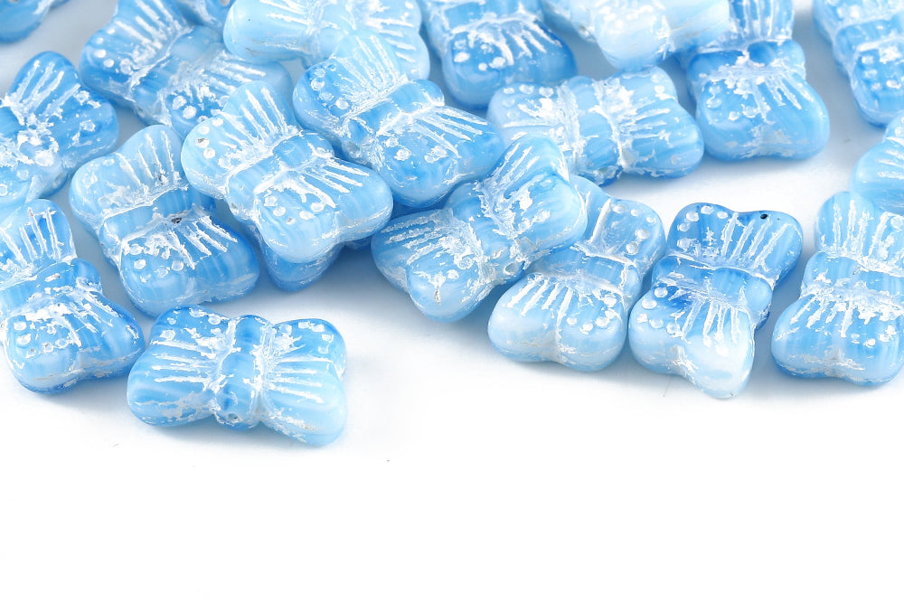 Butterfly 18×11mm White Blue Mixed With White Matt 1-Hole Czech Beads