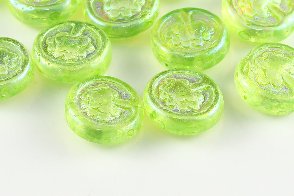 Lucky Tree 14mm Crystal AB Full Moss Green 1-hole Czech Beads