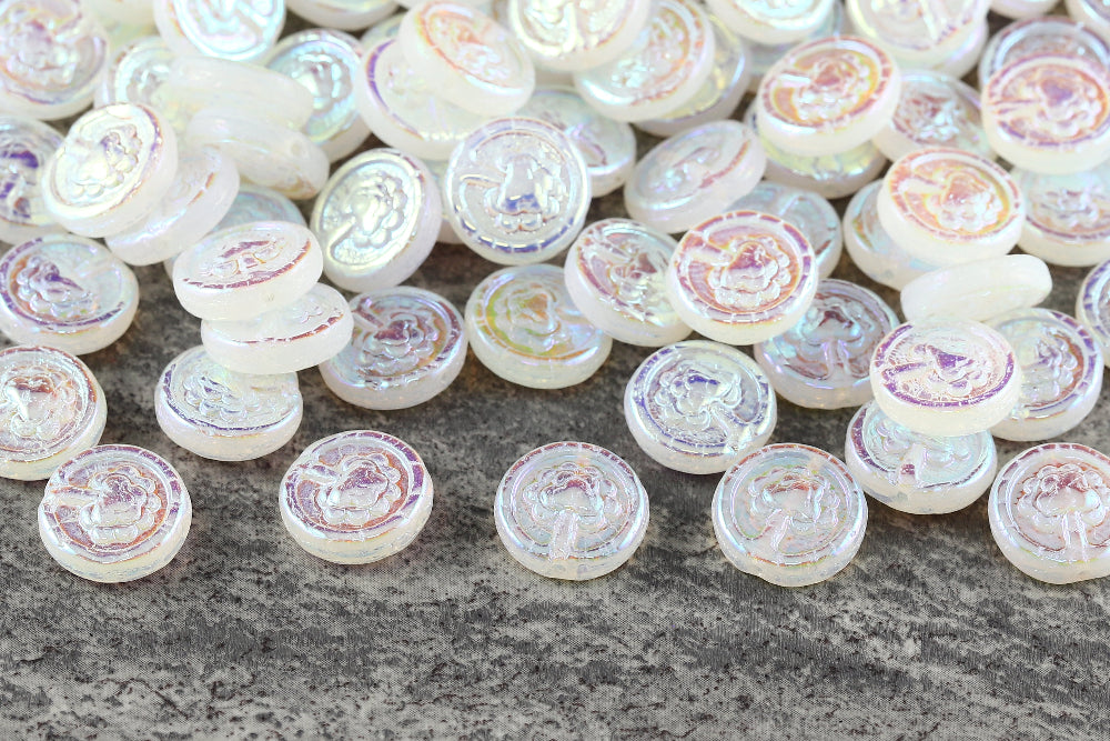 Lucky Tree 14mm Opal White AB Full 1-hole Czech Beads