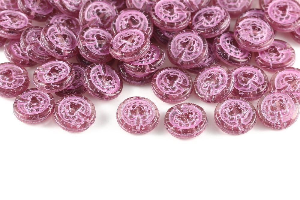 Lucky Tree 14mm Lt.Amethyst With Pink 1-hole Czech Beads