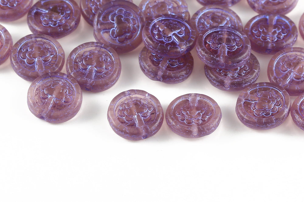 Lucky Tree 14mm Lt.Amethyst With Purple Matt 1-hole Czech Beads