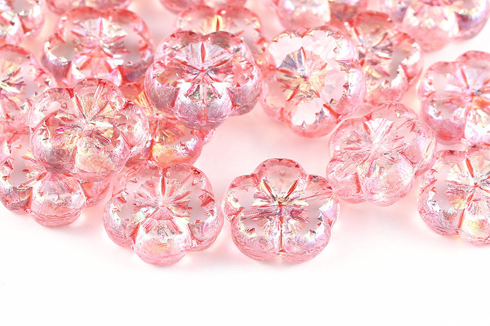 Bombax Flowers 17mm Crystal Pink AB Finish 1-Hole Czech Beads