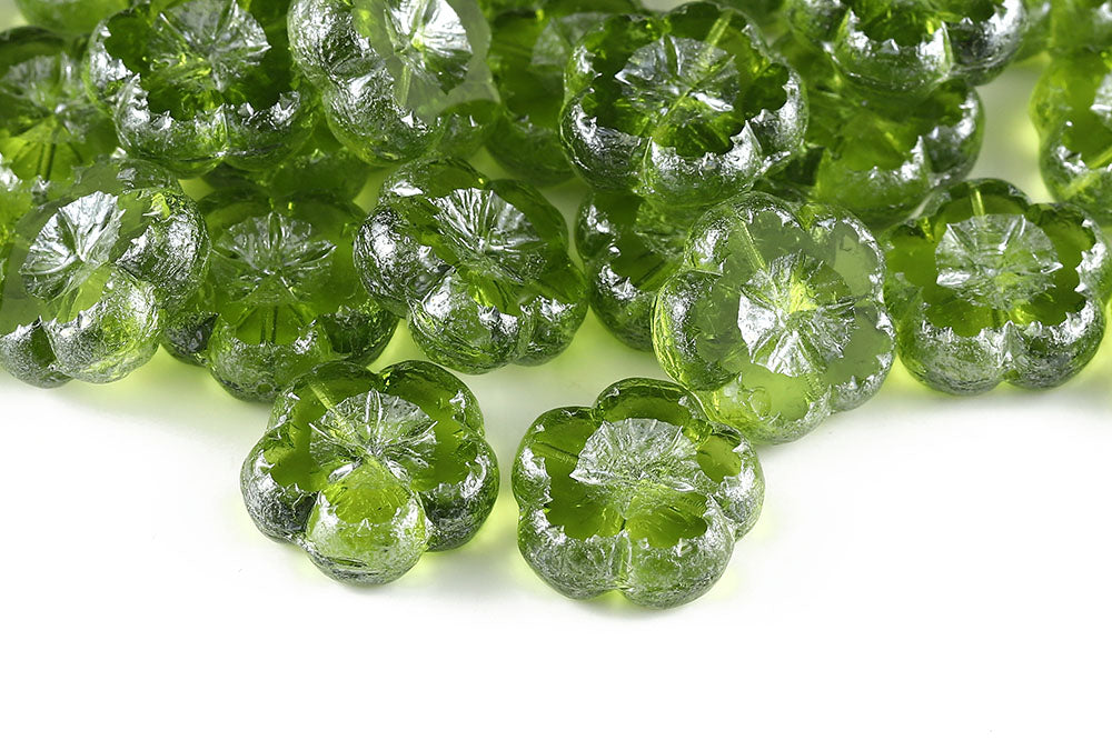 Bombax Flowers 17mm Lt.Olivine Luster 1-Hole Czech Beads